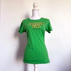 Green John deer “tractor girl” graphic tee.